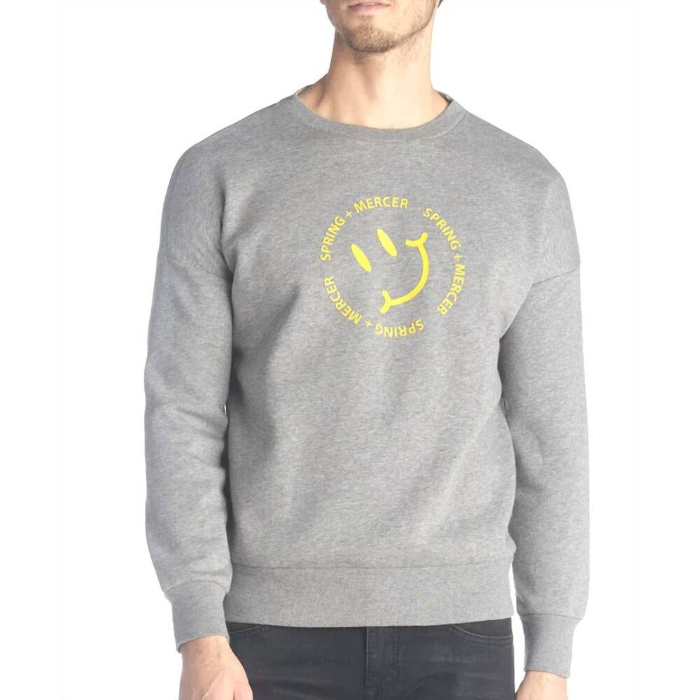 NEW SPRING + MERCER smiley crewneck fleece sweatshirt in grey